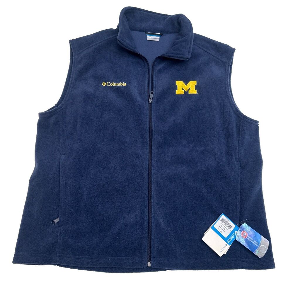 Columbia Michigan Wolverines Full Zip Fleece Vest Mens XL Navy NCAA New w/ Tags